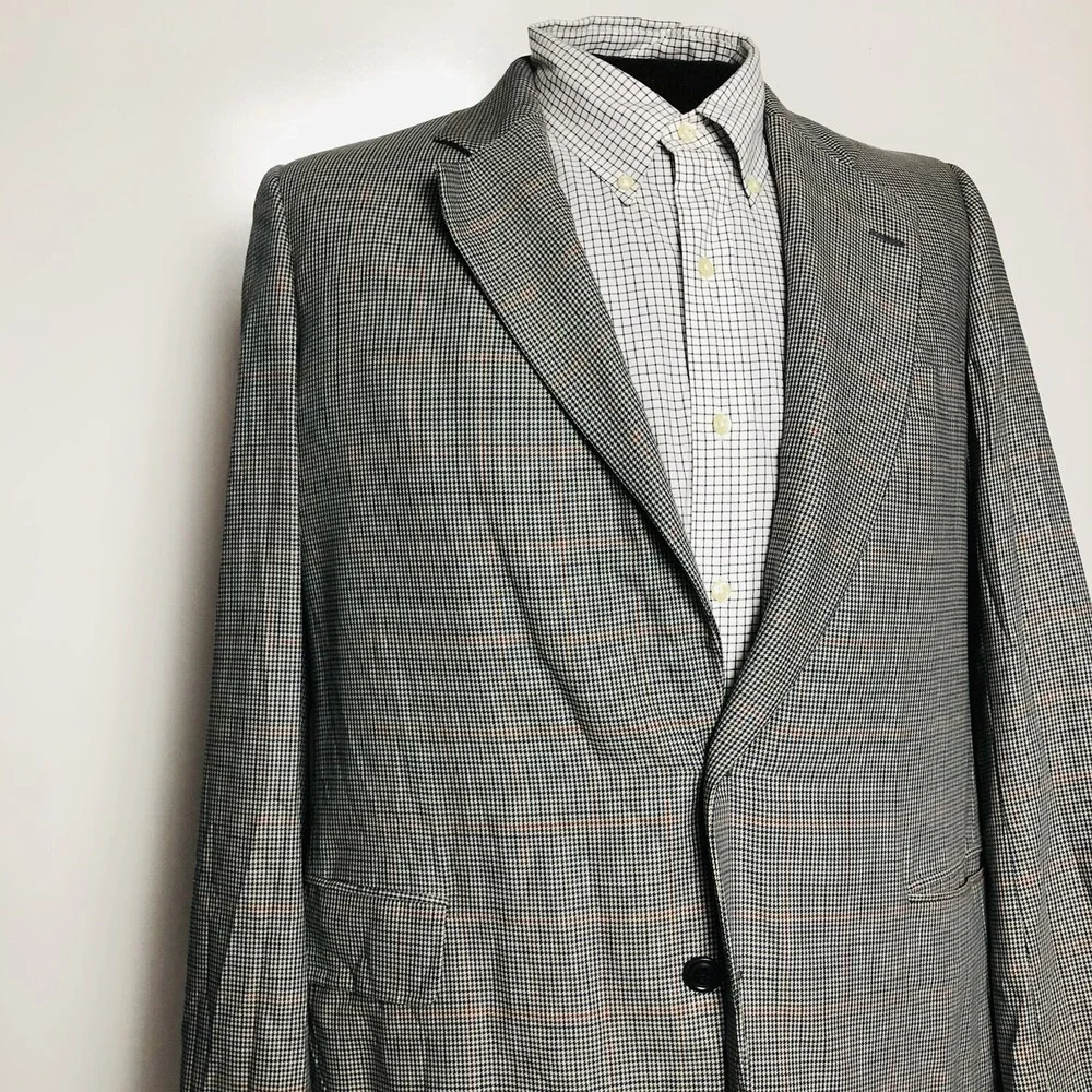 Samuelsohn Multicolored Houndstooth w/ Red Check 2 Btn Super 100 Dormeuil Sz 42L